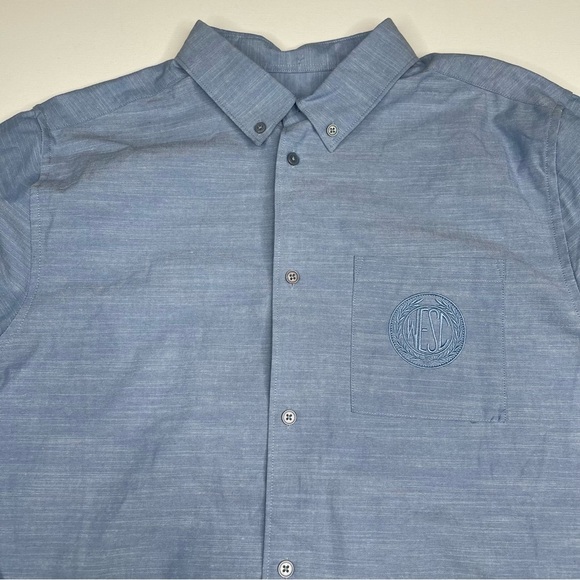 WESC Button Shirt Oden LS Oxford Unisex Long Sleeve Regular Fit Blue Cotton New - Picture 6 of 16
